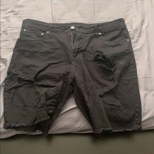 Black distressed jean shorts